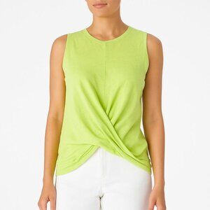 J Jill  | Love Linen Womens Twist Front Top Criss Cross Hem Green Petite Size PM